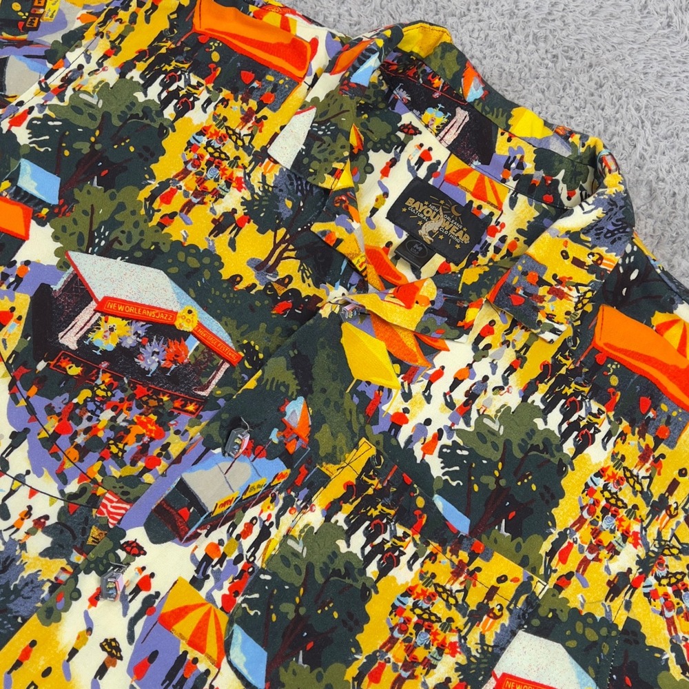 Bayou Wear Shirt Mens M New Orleans Jazz Fest Festival All Over Print Rayon USA